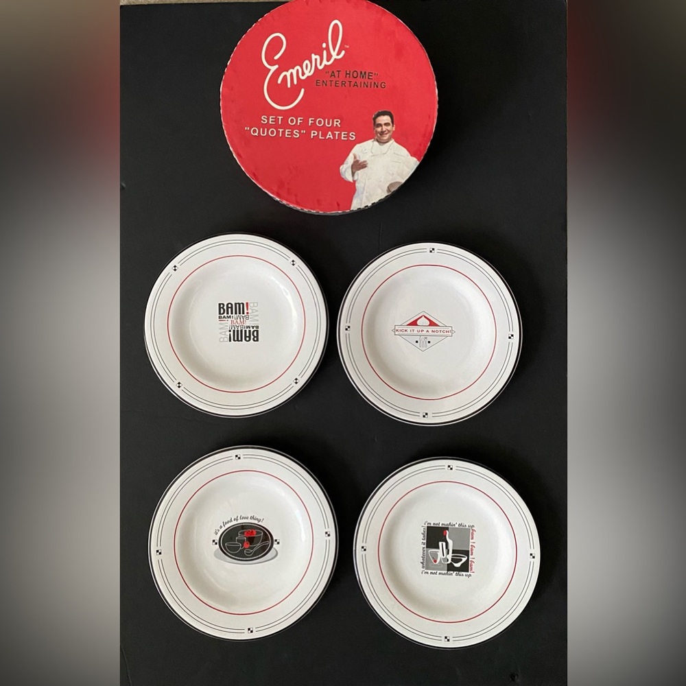 Set of 4 "BAM" EMERIL QUOTES 7.5" PLATES At Home Entertaining Quotes